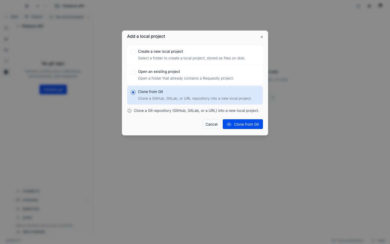 The Add a local project dialog with three options, Clone from Git selected, and Cancel and Clone from Git buttons