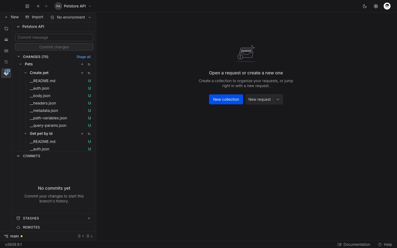 The expanded Commits section on a branch with no commits, its header carrying no number and its body reading No commits yet