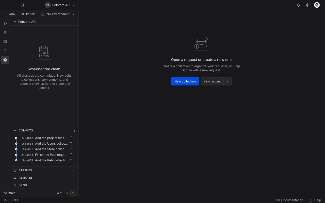 The expanded Commits section showing a count of five in its header and five commit rows, each with a graph dot, a short id, a message, and an up arrow