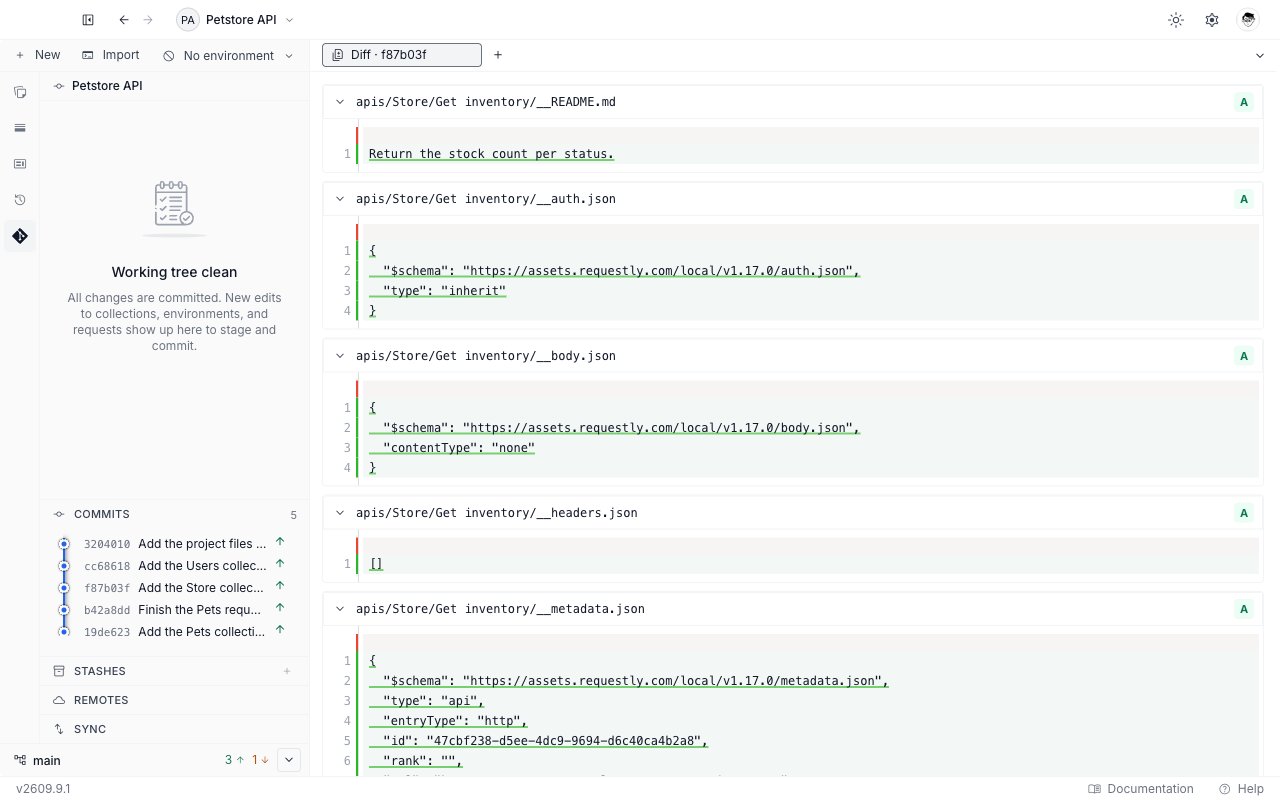 A commit diff tab stacking one collapsible section per changed file, each headed with the file path and an A chip, with every line shown as an addition
