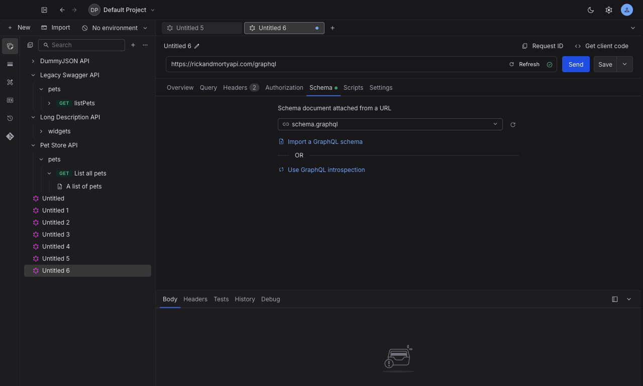 The Schema tab with a schema attached, showing the attached location in the picker and the refresh button beside it