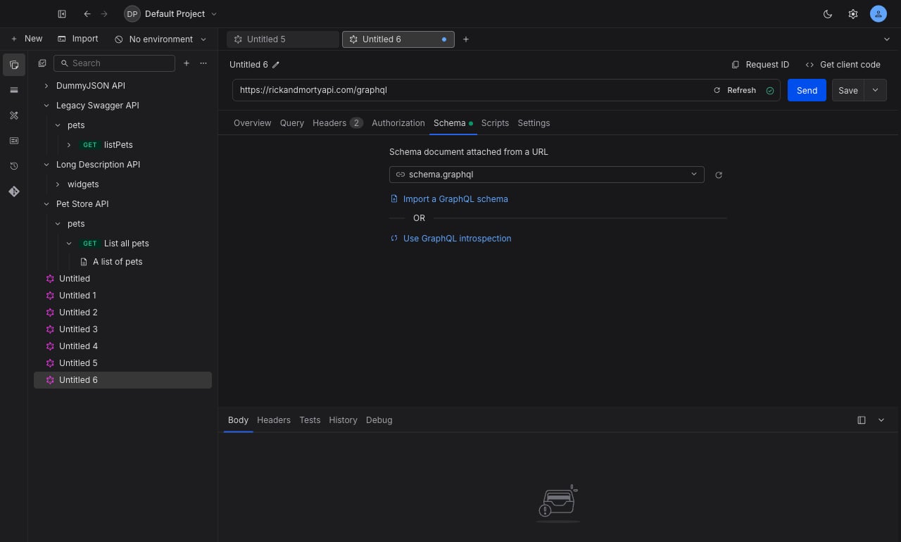 The Schema tab with a schema attached, showing the attached location in the picker and the refresh button beside it