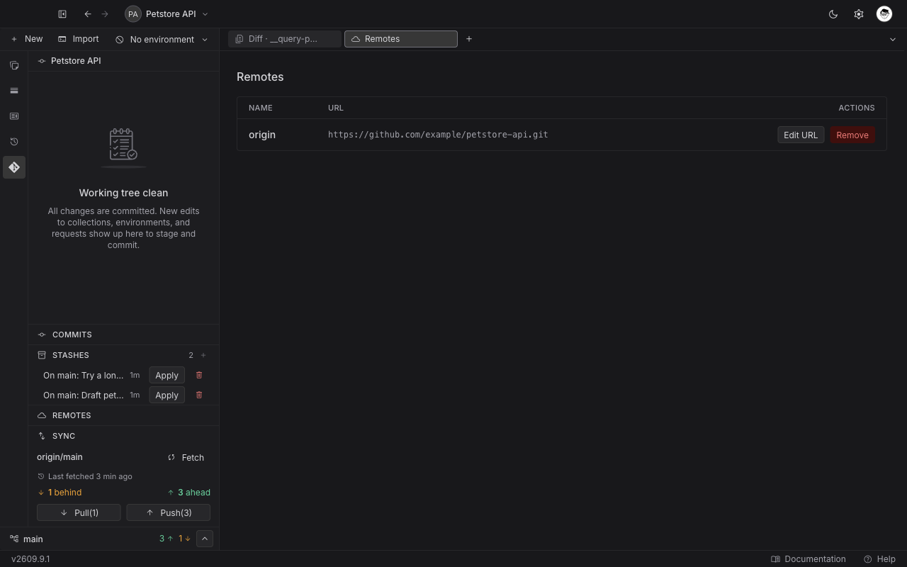 The expanded Stashes section of the Git panel showing a count of two and two stash rows, each with a message, an age, an Apply button, and a trash icon