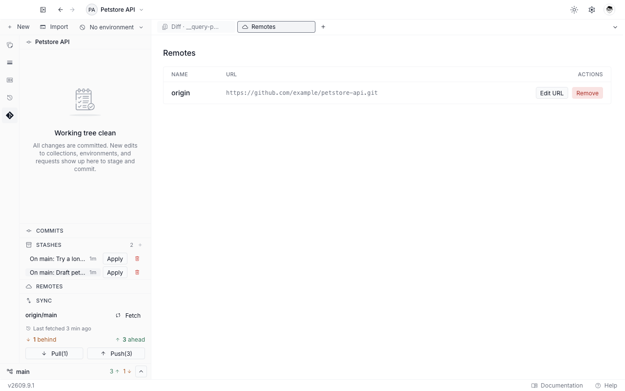The expanded Stashes section of the Git panel showing a count of two and two stash rows, each with a message, an age, an Apply button, and a trash icon