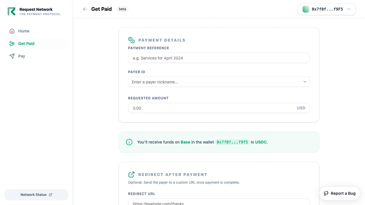 Create new request form
