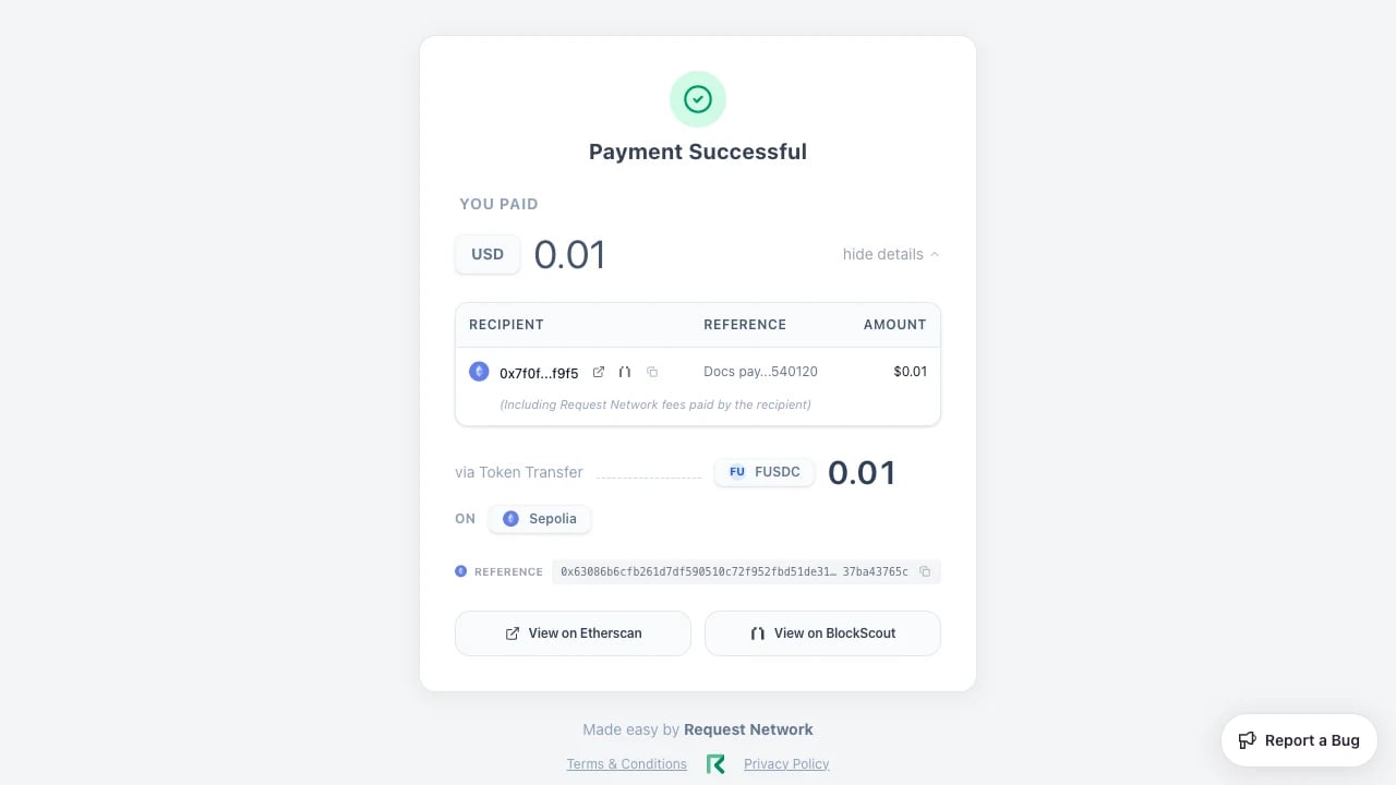 Payment success screen