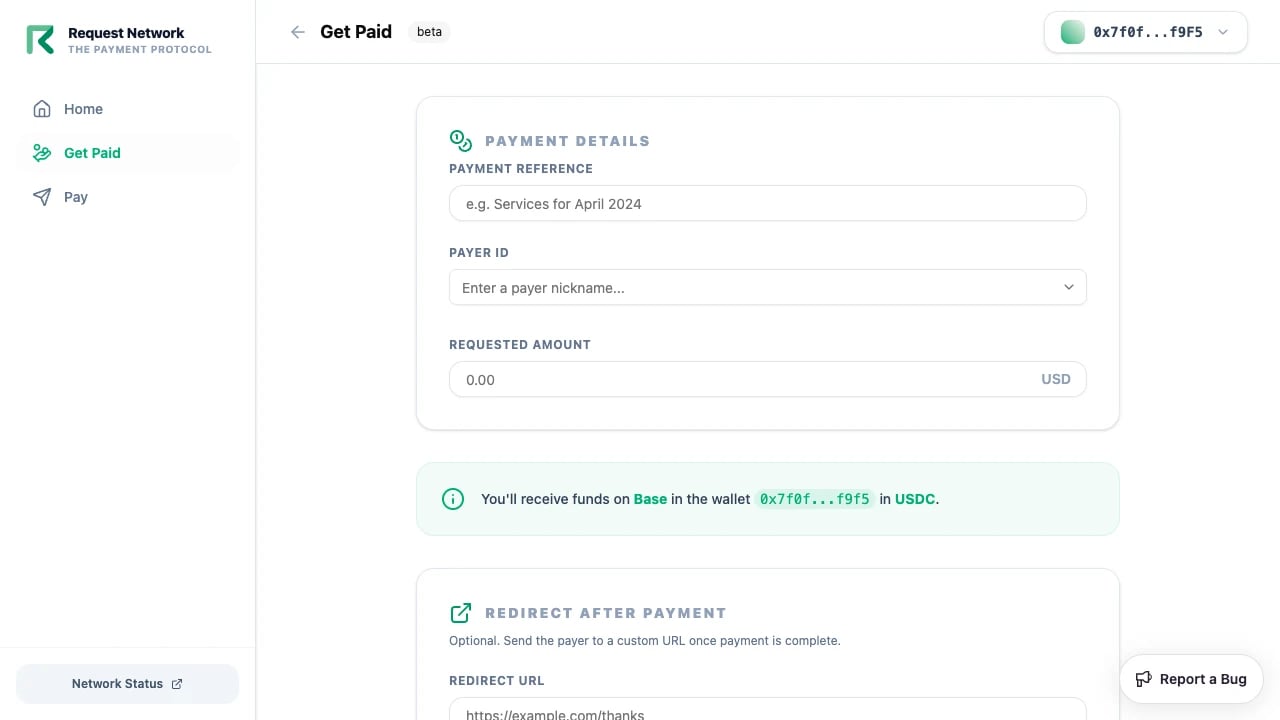 Create new request form