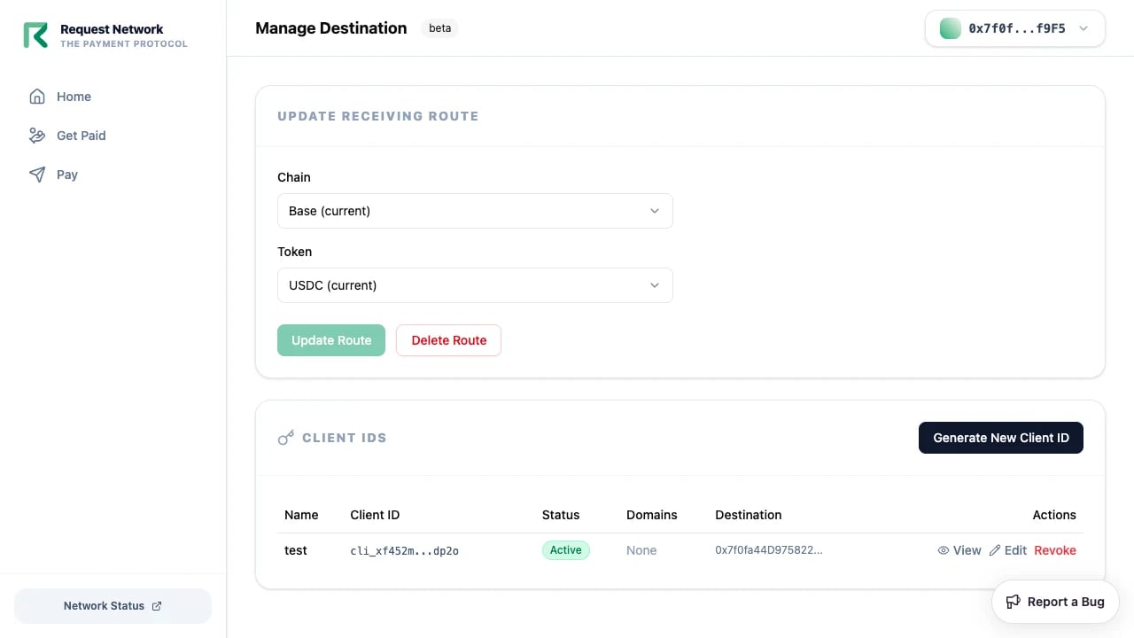 Manage destination and Client IDs