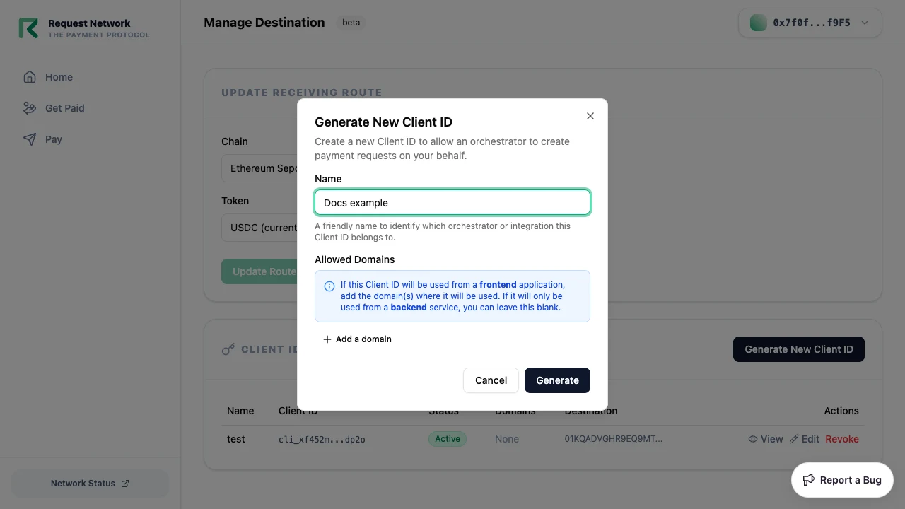 Generate Client ID dialog