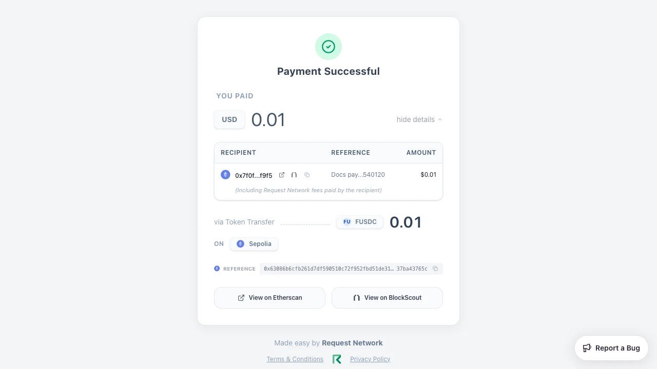 Payment success screen