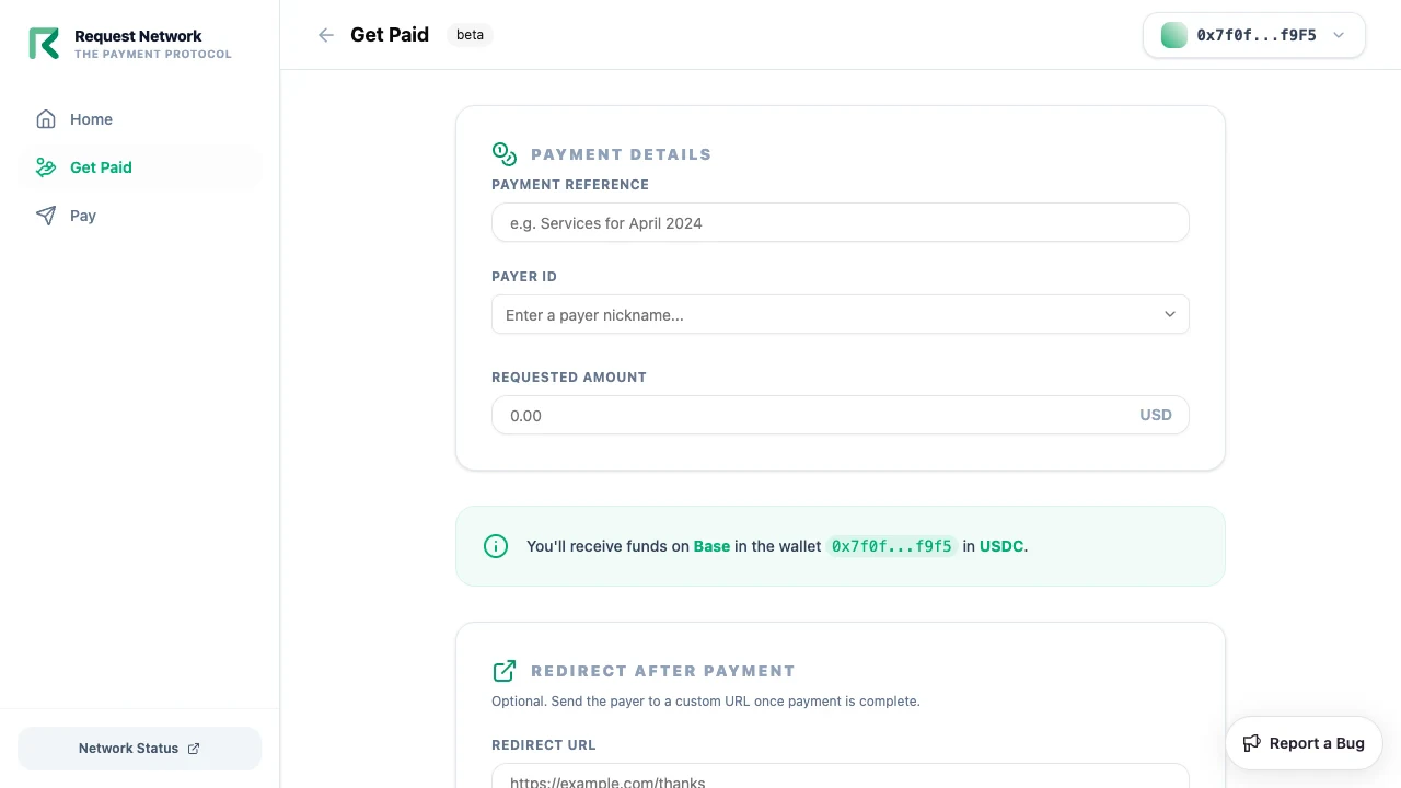 Create new request form