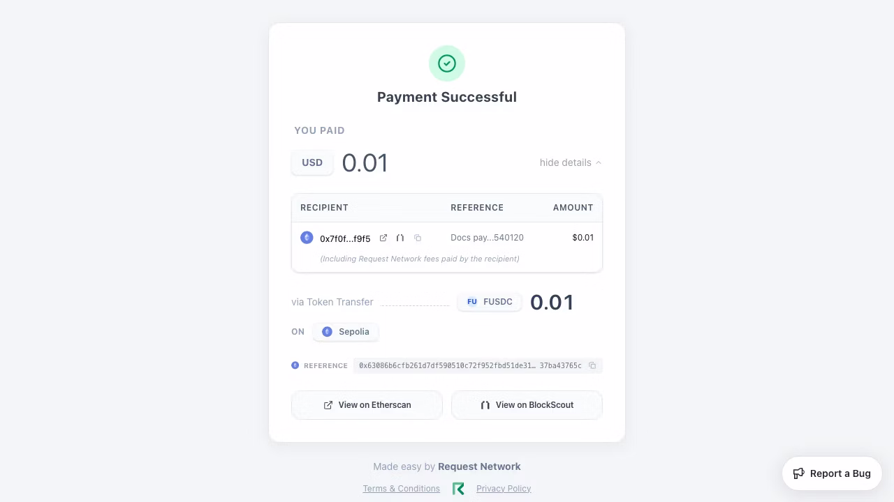 Payment success screen