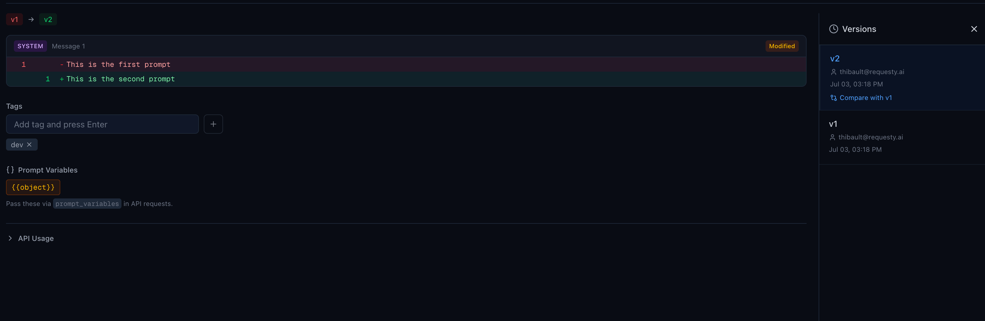 Version diff and history sidebar
