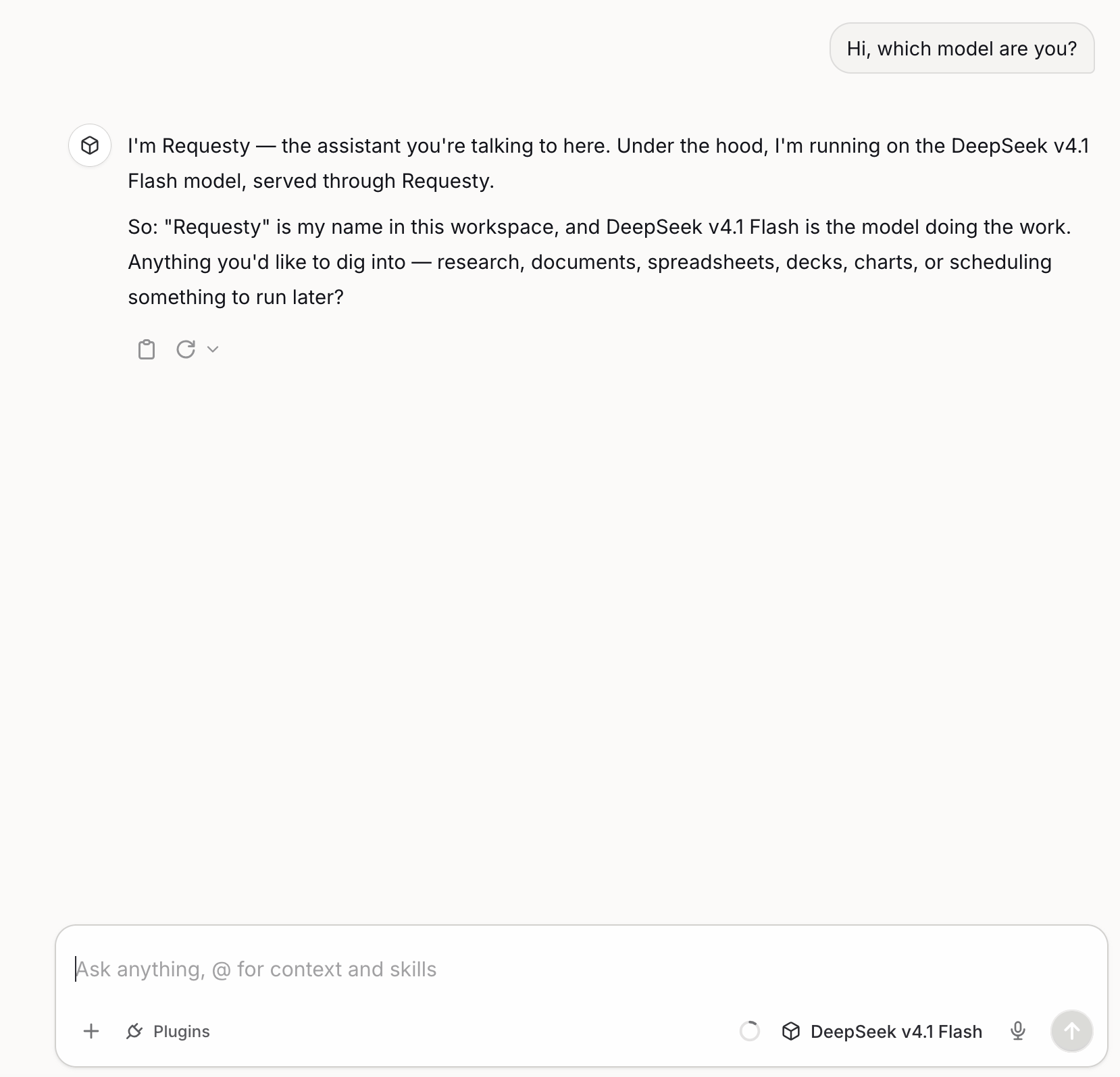 Langdock chat using the DeepSeek v4.1 Flash model through Requesty