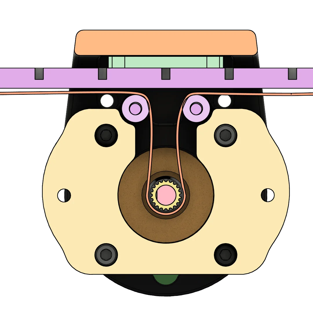 Cross-section showing belt routing through the middle body section