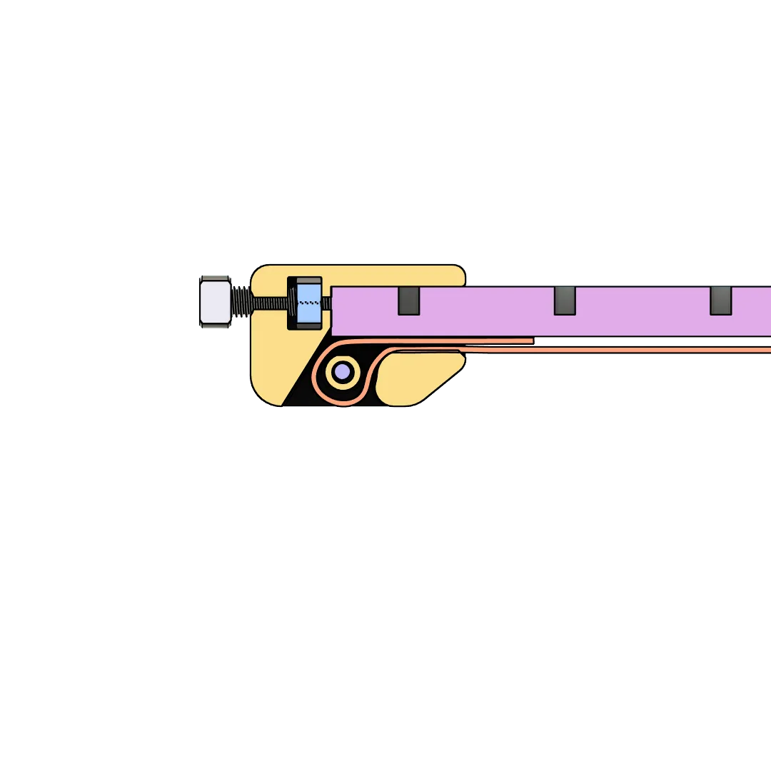 Cross-section showing belt routing through the rear tensioner