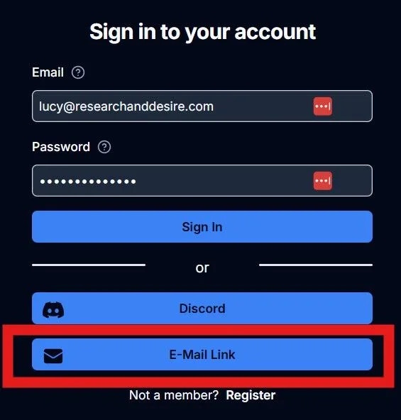 Login screen showing the Email link option