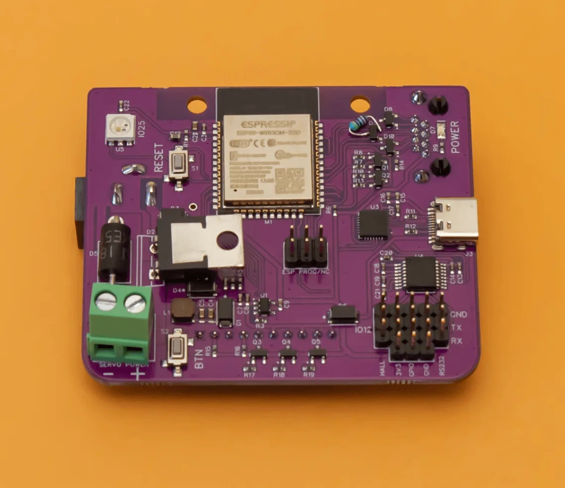 OSSM version 1 reference board showing ESP32 socket, level shifters, and JST connectors