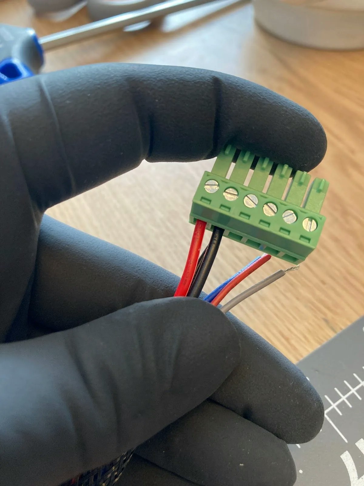 Close-up of power cable connections