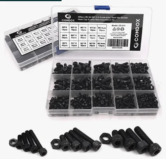 Assorted metric cap head screws in organizer