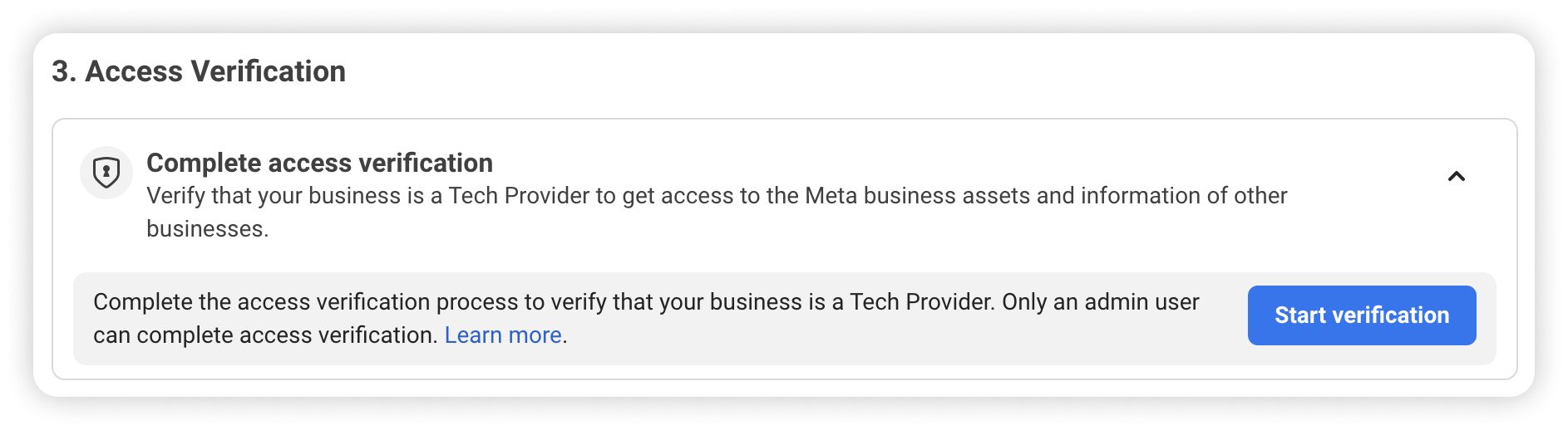The Access Verification section, with the Start verification button