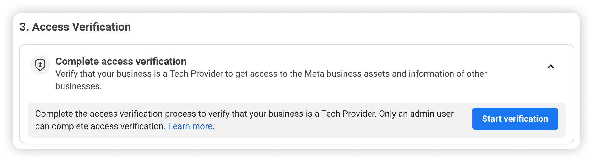 The Access Verification section, with the Start verification button