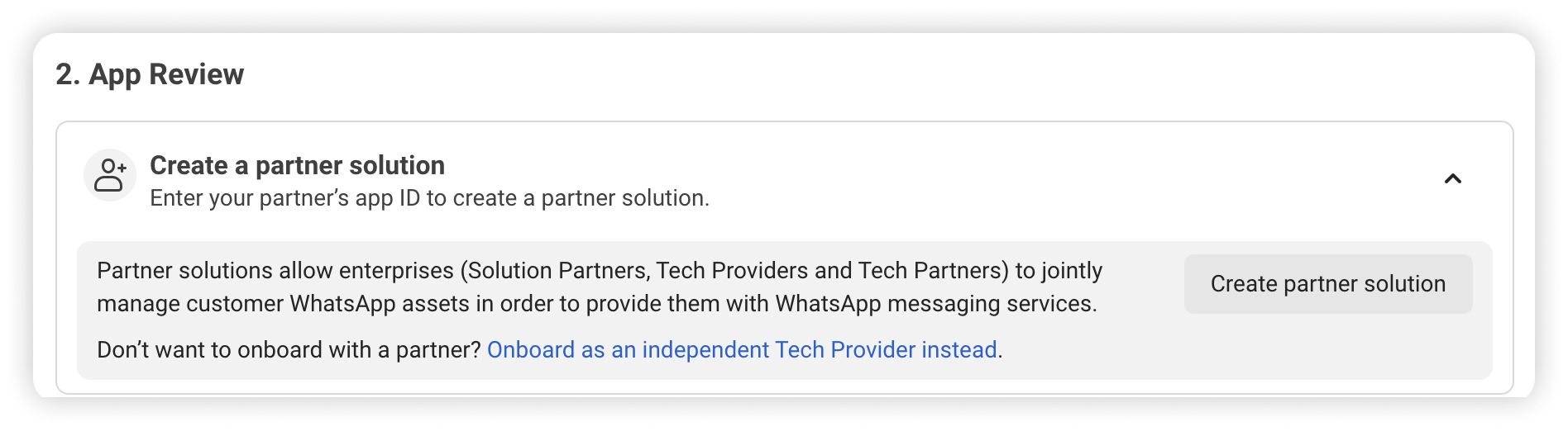 The Create a partner solution card in the App Review section