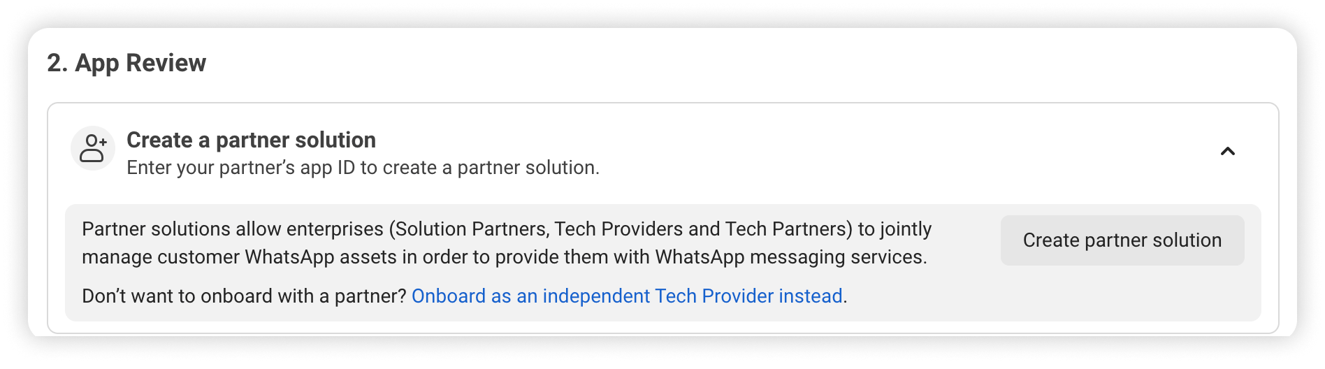 The Create a partner solution card in the App Review section