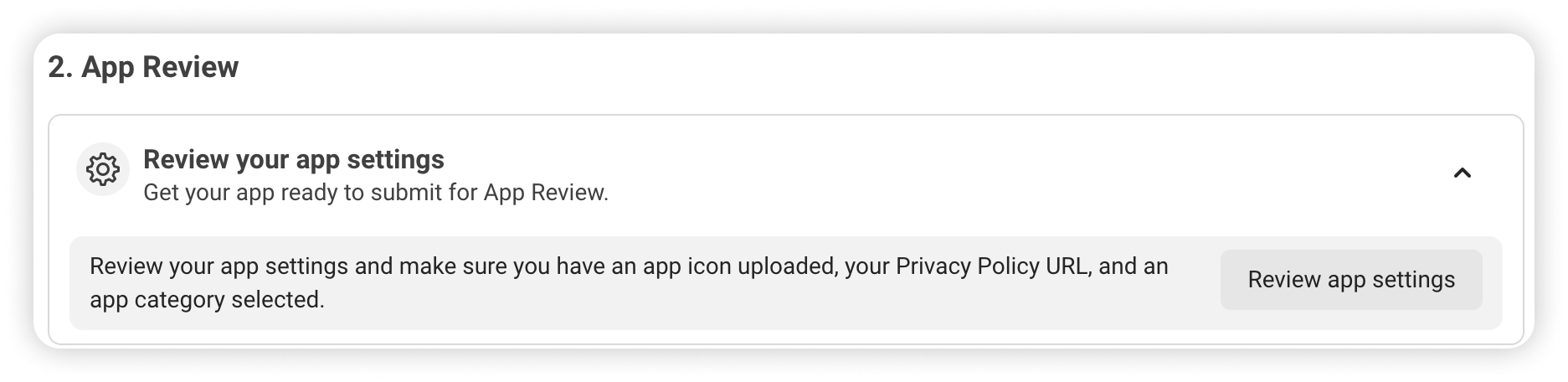 The Review your app settings card in the App Review section