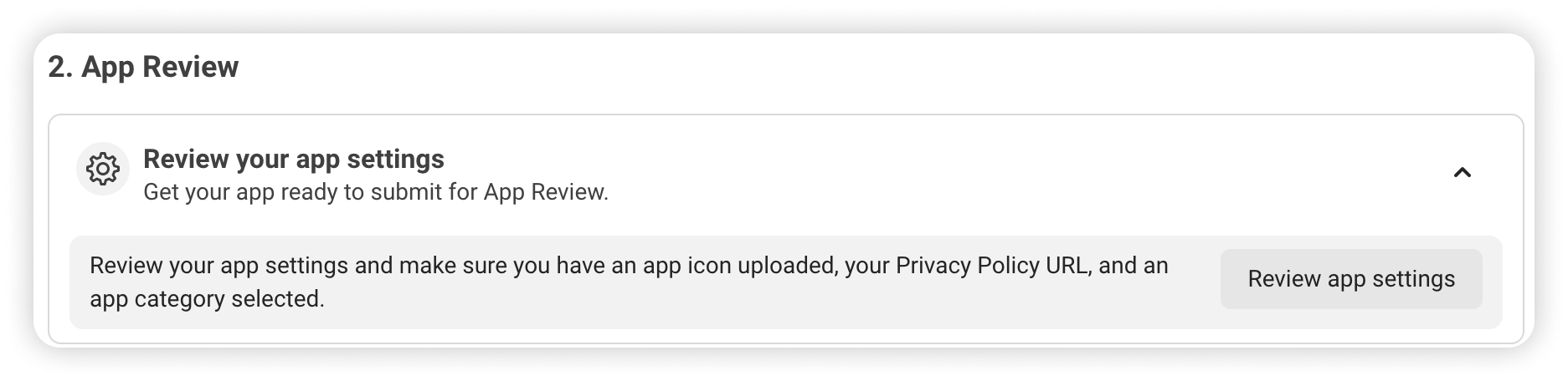 The Review your app settings card in the App Review section