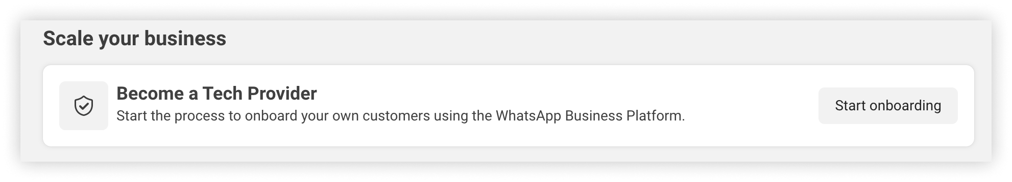 The Become a Tech Provider card, with the Start onboarding button