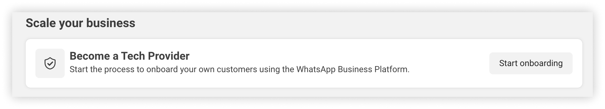 The Become a Tech Provider card, with the Start onboarding button