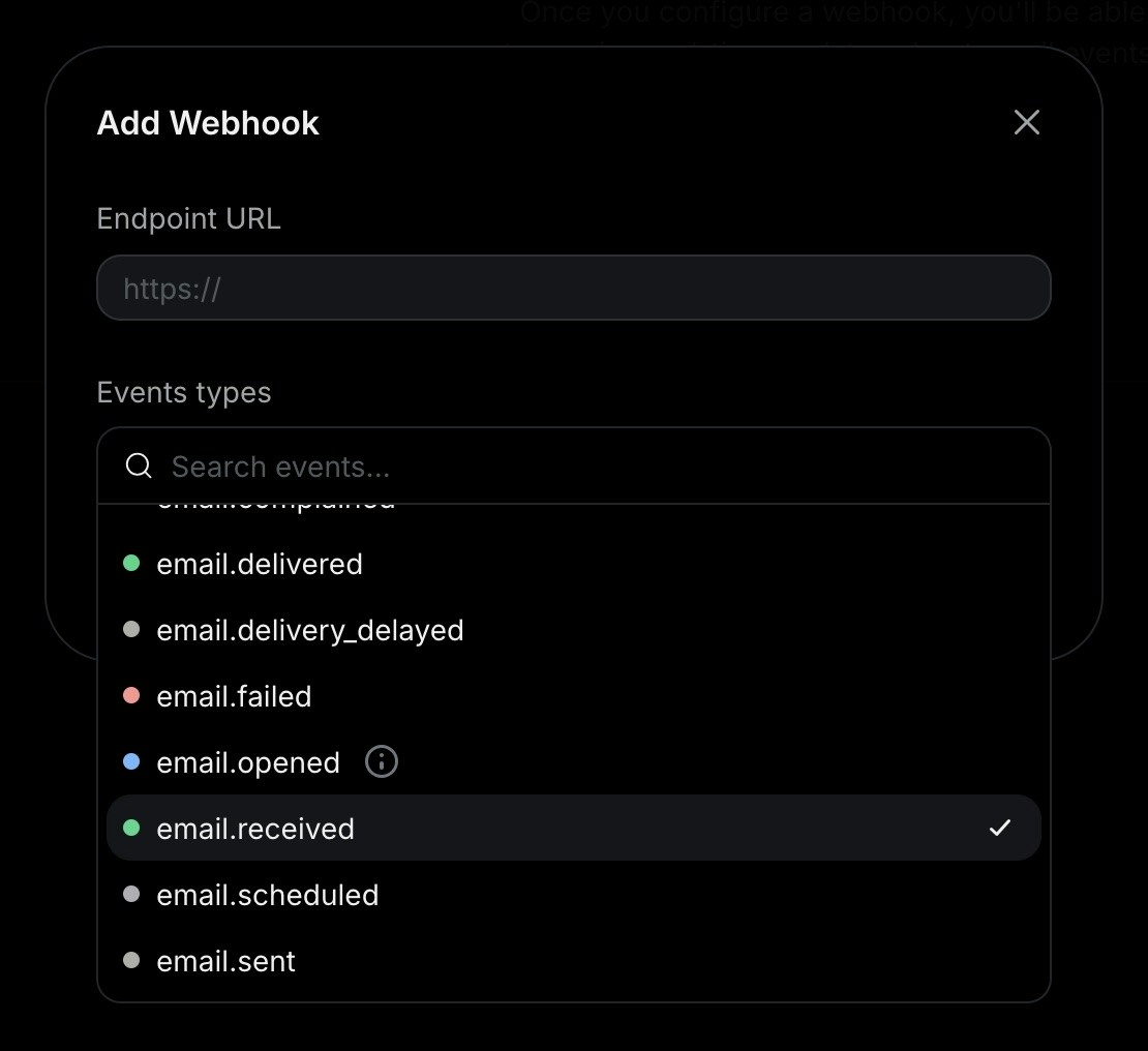 Add Webhook for Receiving Emails