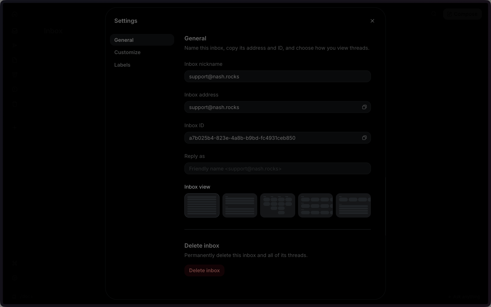 Choose an inbox view: Simple list, Grouped list, Board, Swimlanes, or Cards and list