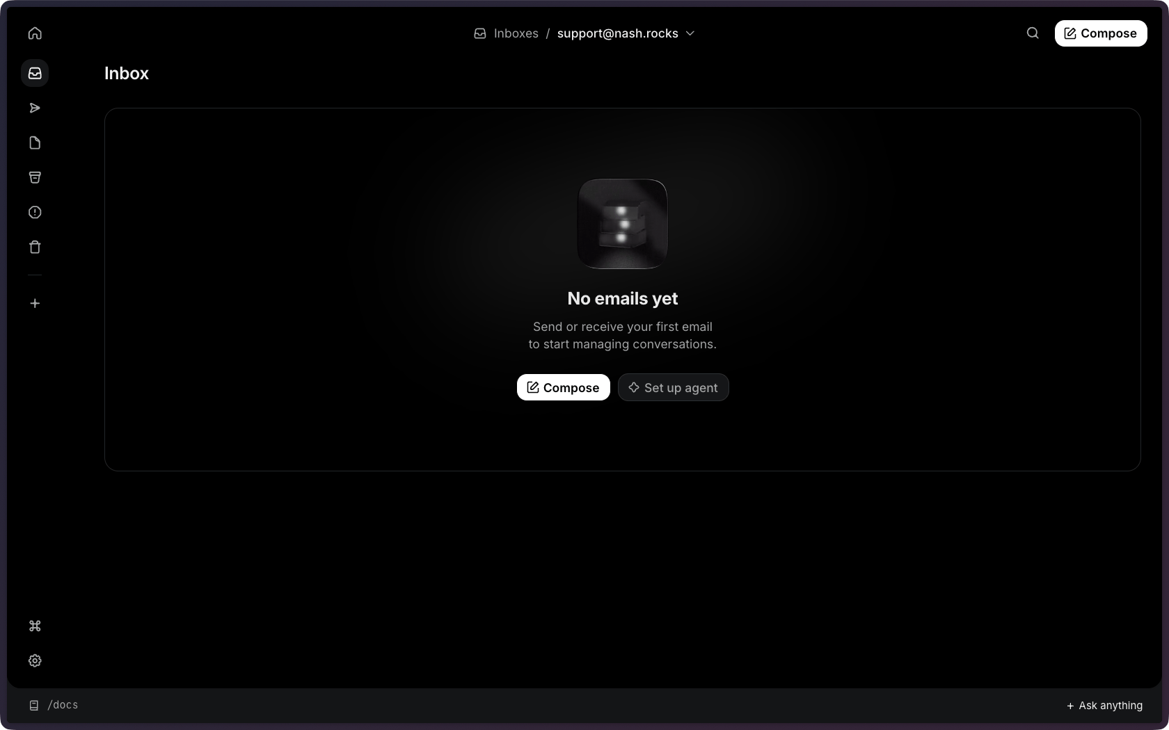 The new inbox is ready for you to compose your first
email.