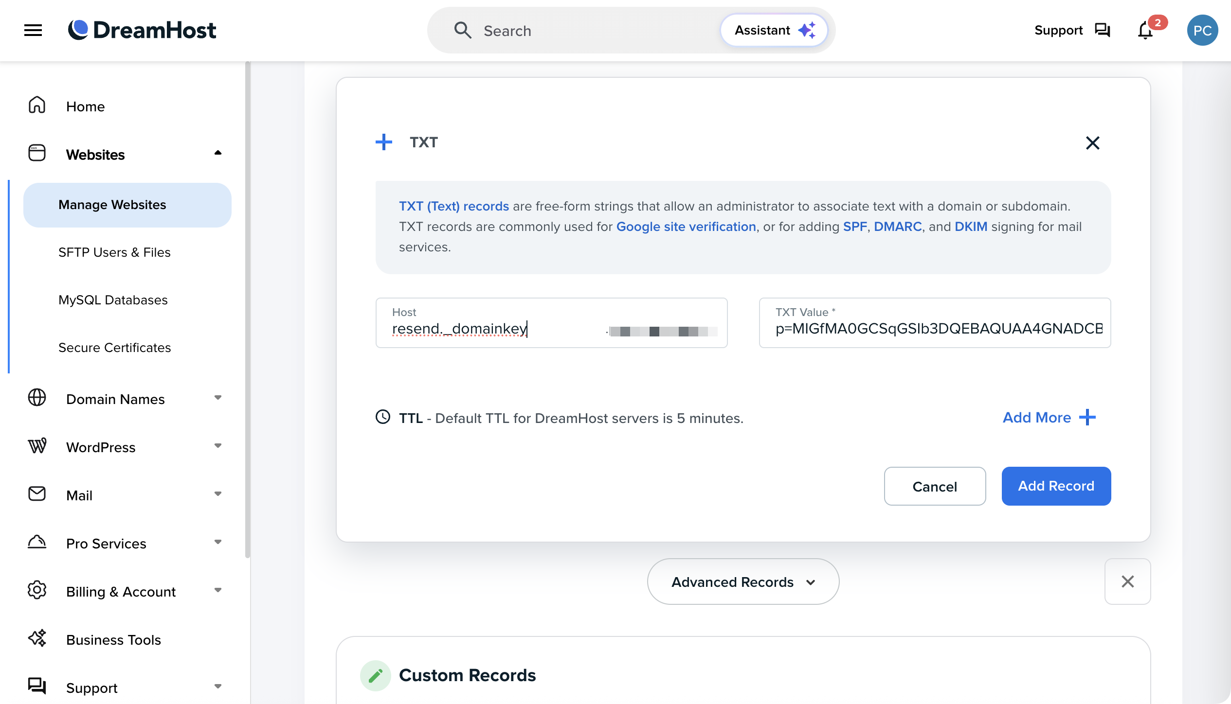 DreamHost DNS Dashboard