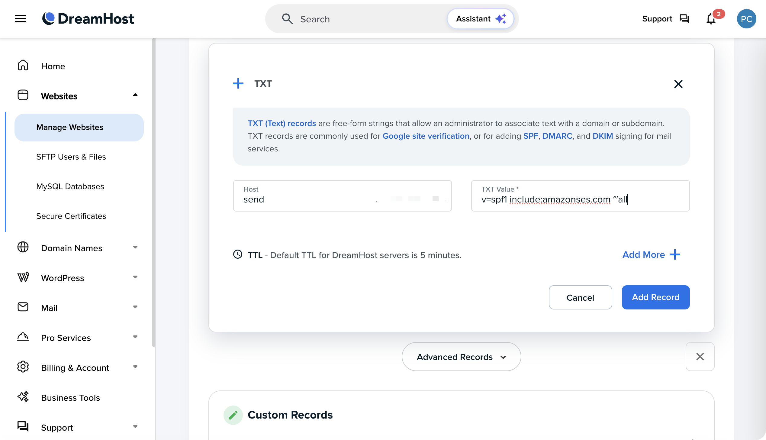 DreamHost DNS Dashboard