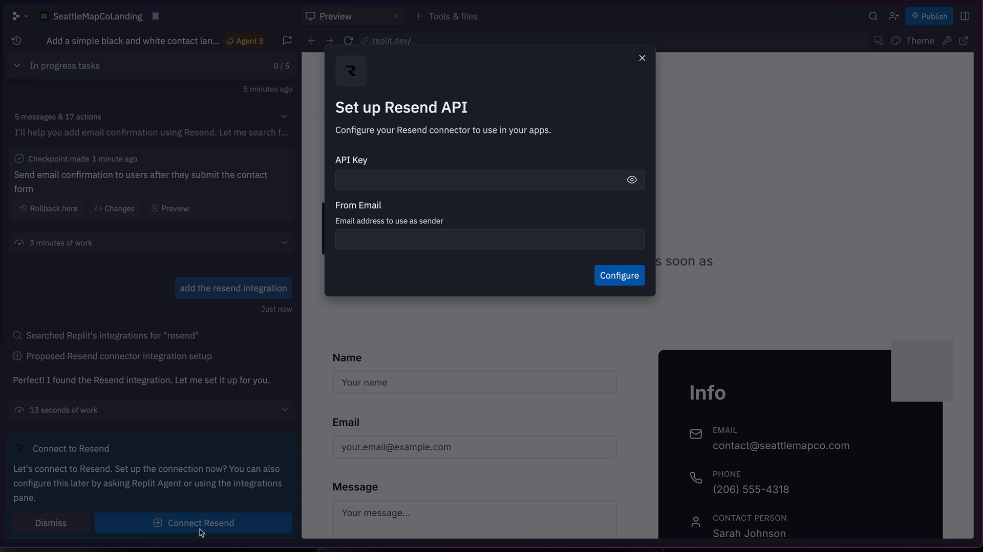 adding the Resend integration to a Replit chat