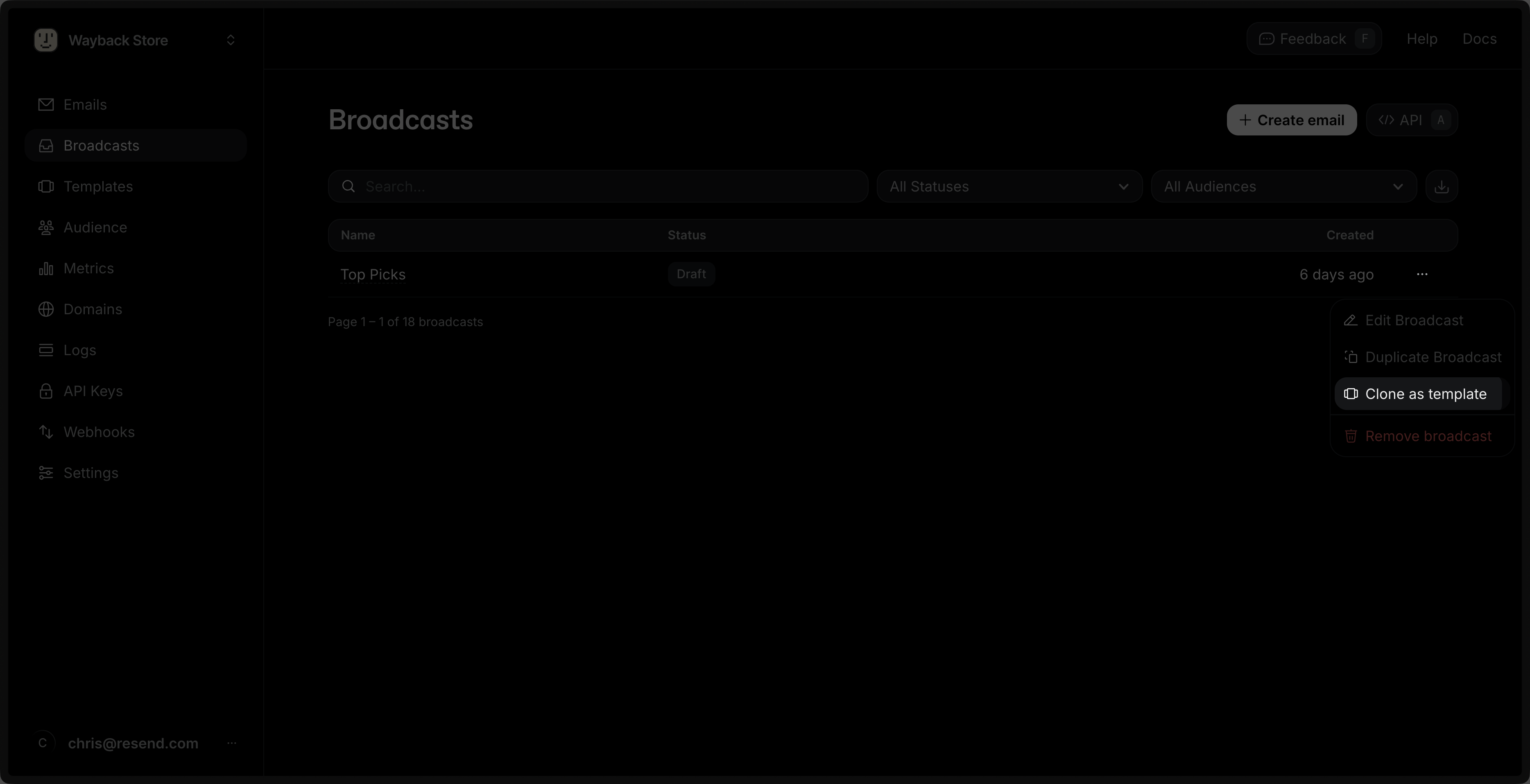 Add a template from an existing email