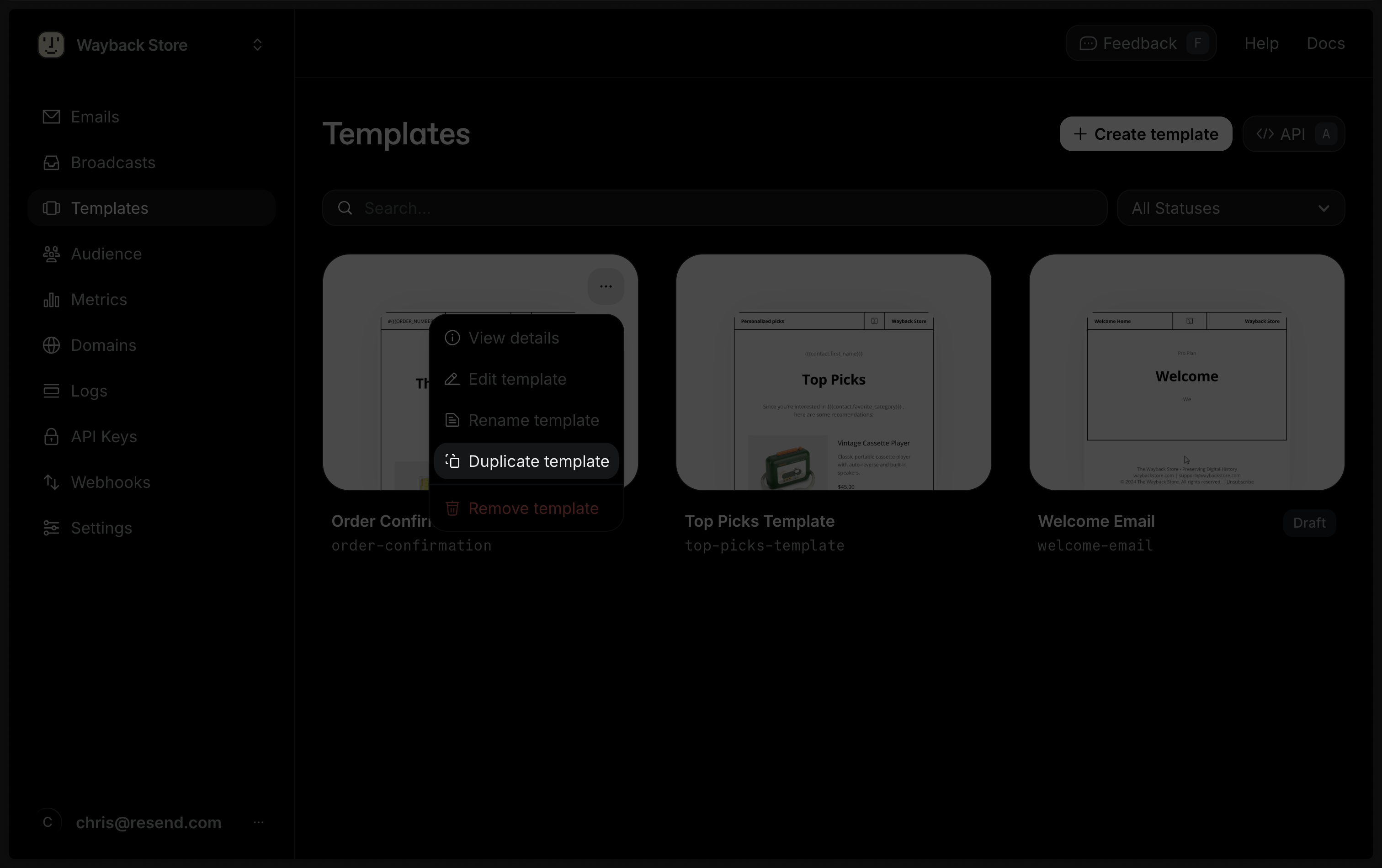 Duplicate a template