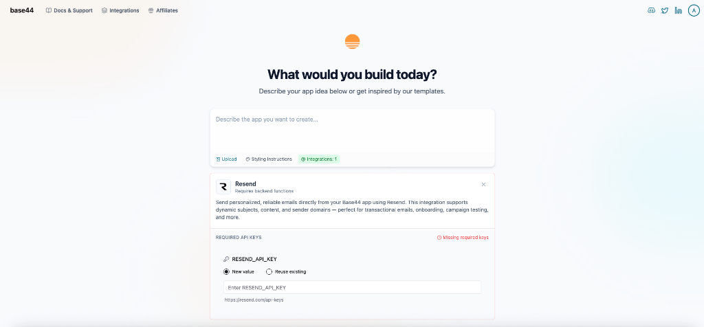 Adding your Resend API key to Base44