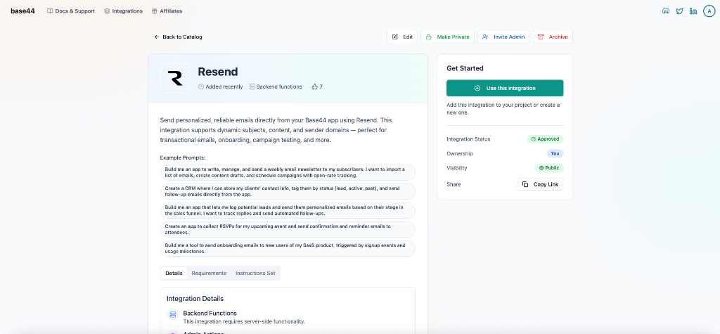 Resend Integration page