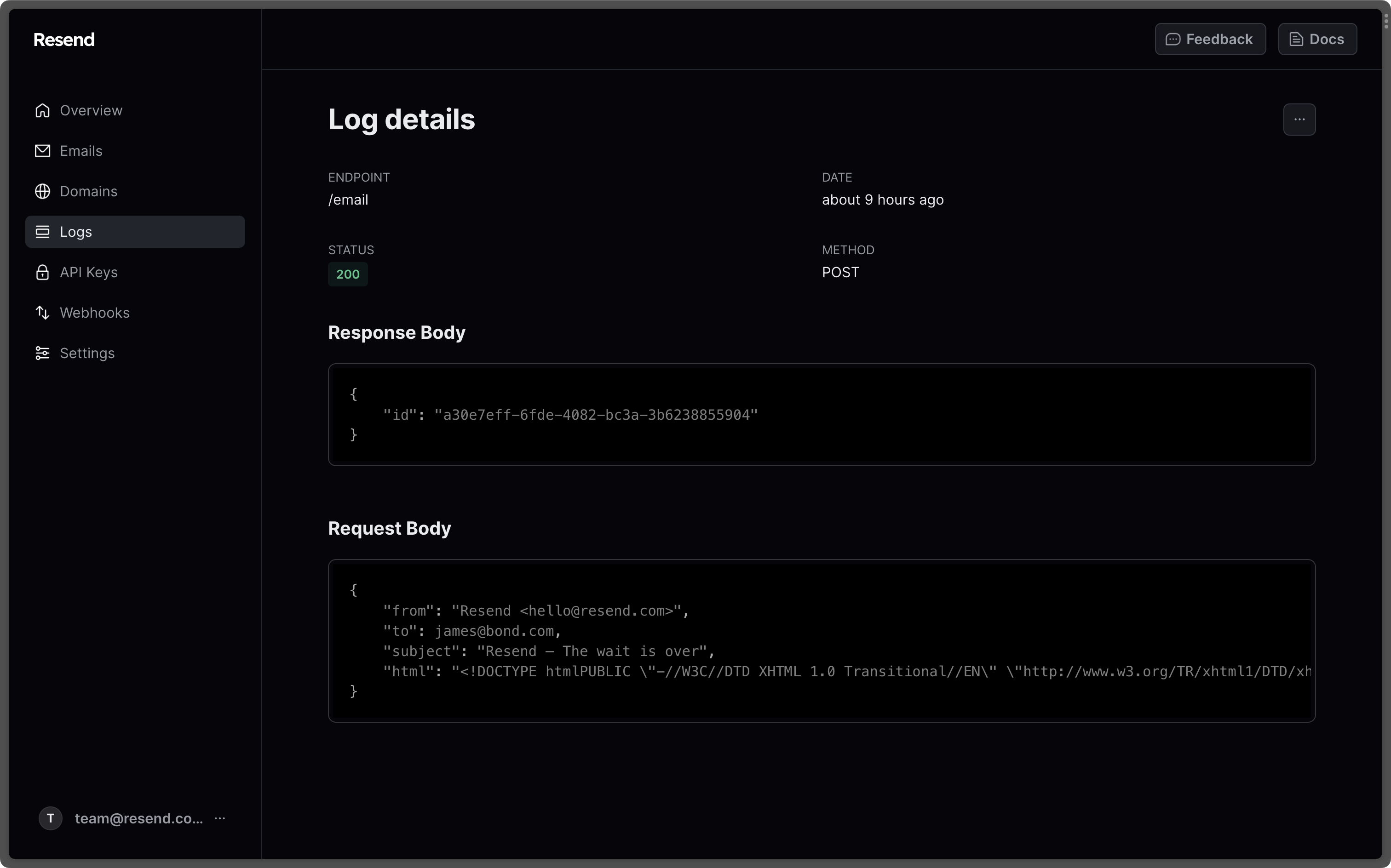 Email - View Logs Item