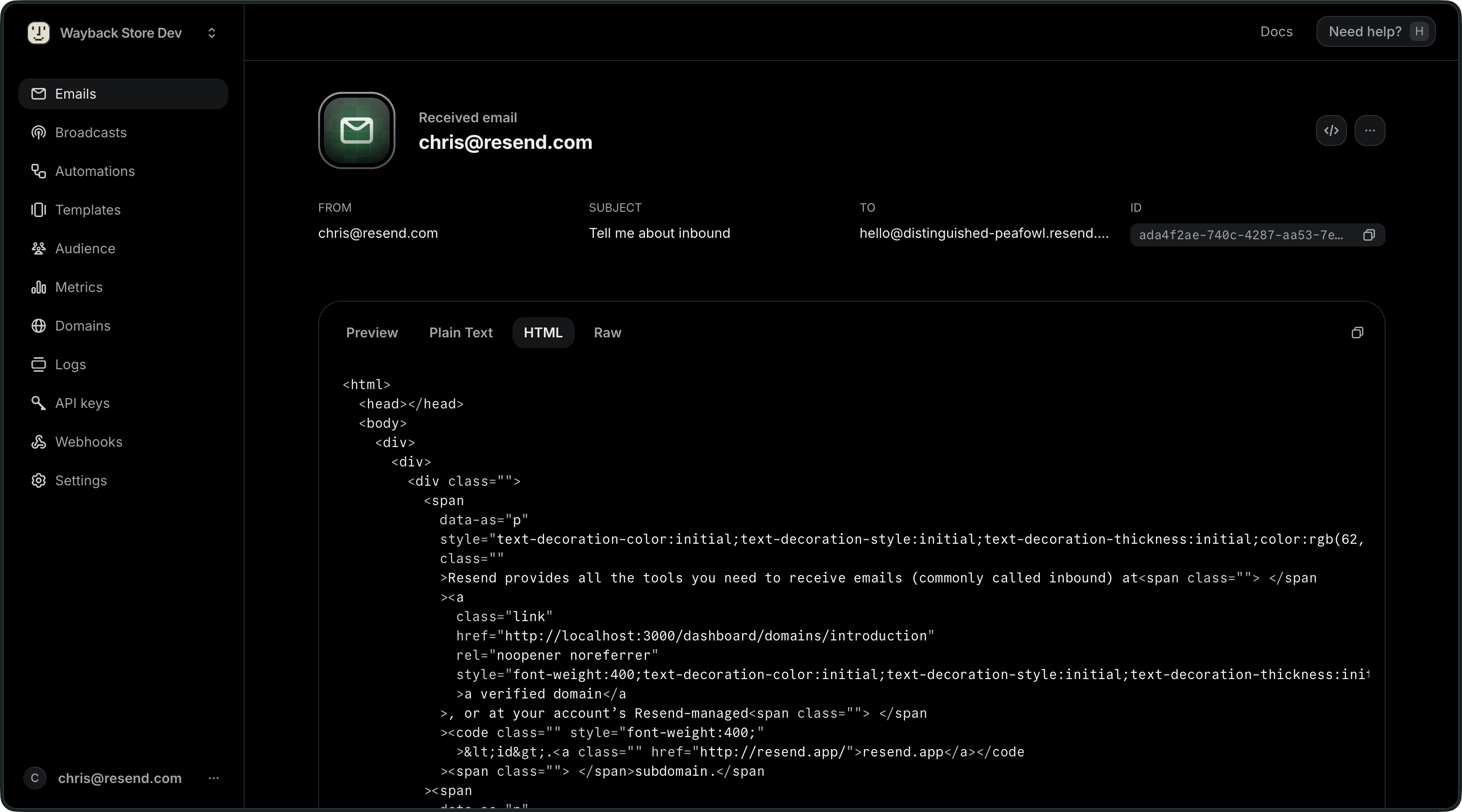 Viewing a received email