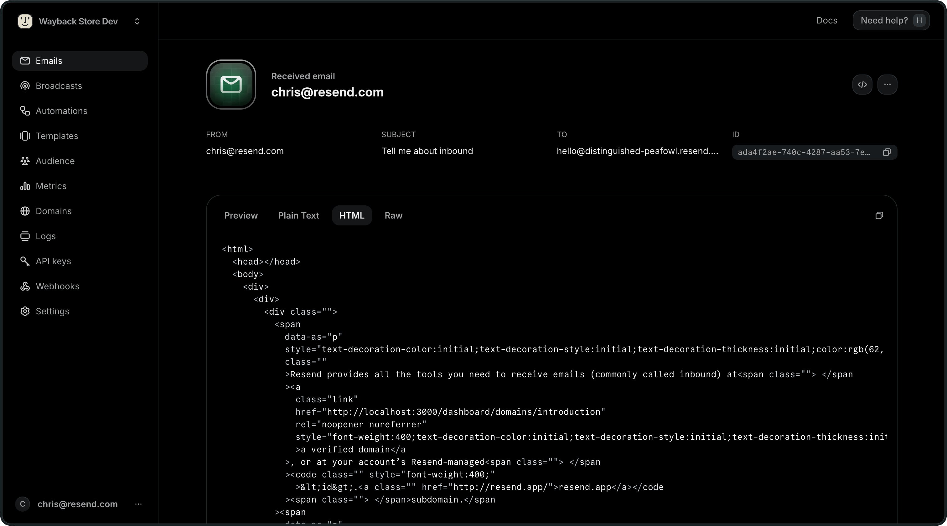 Viewing a received email