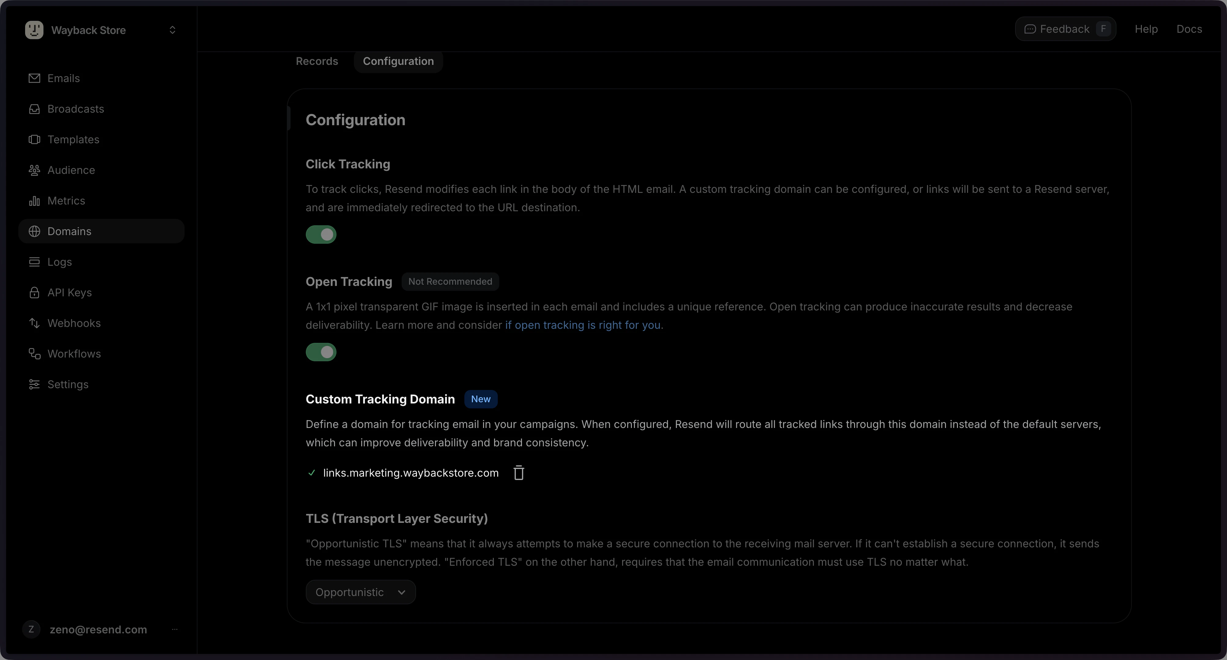 Custom Tracking Domain Verified