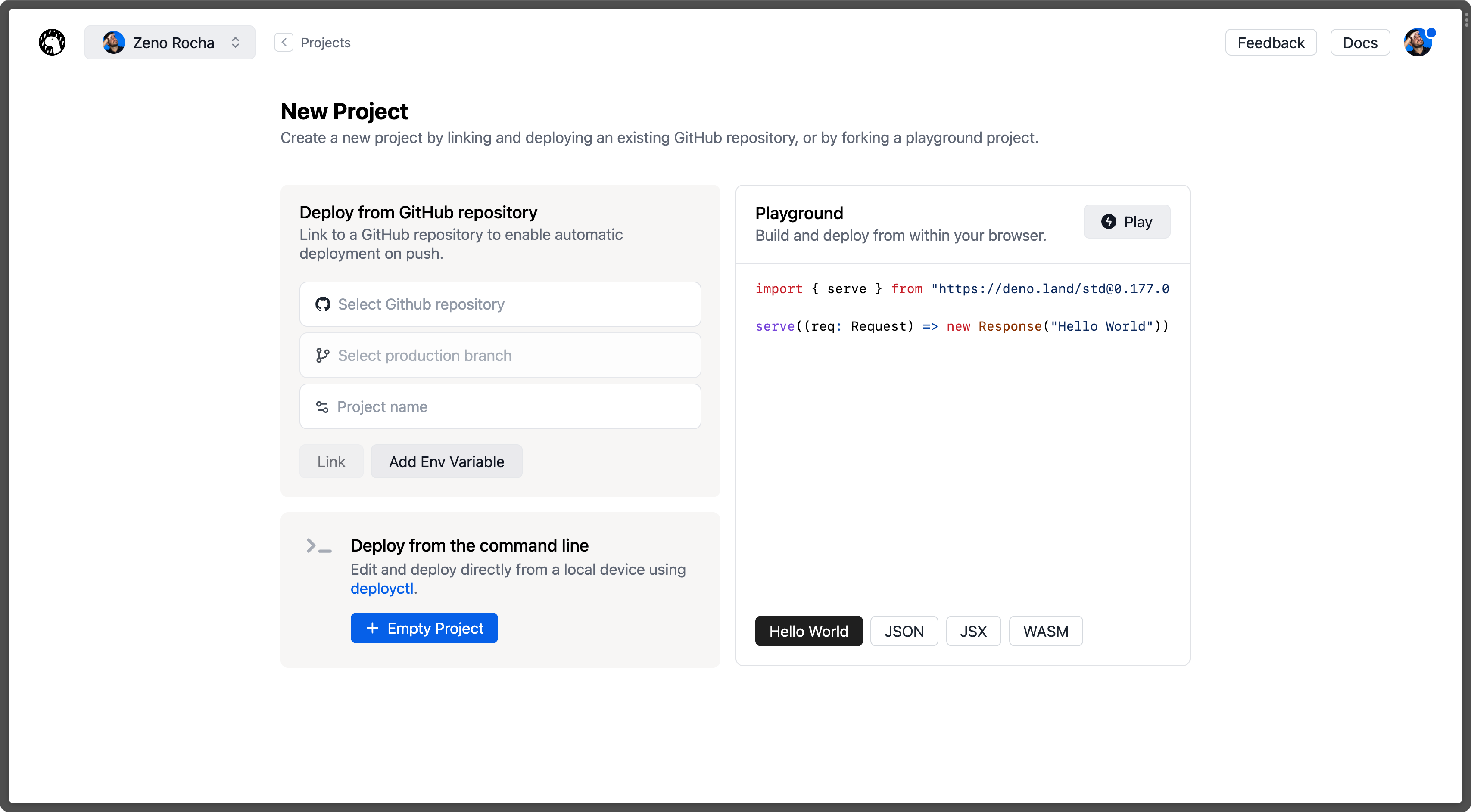 Deno Deploy - New Project