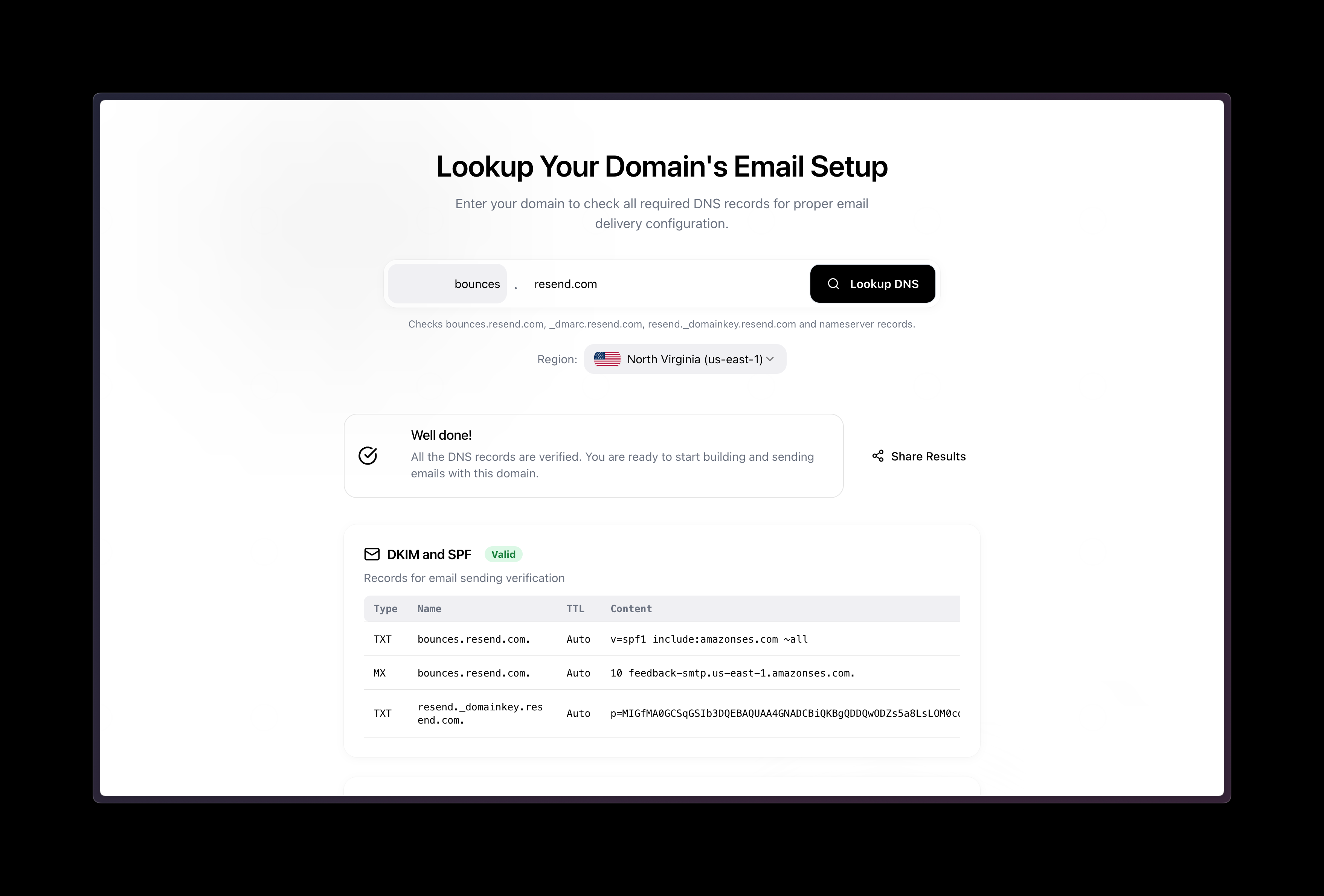 Check domain records with dns.email