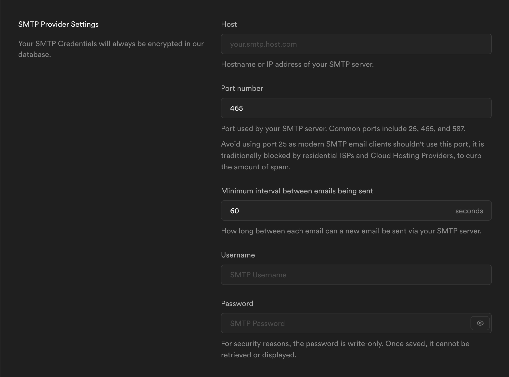 Supabase Auth - SMTP Settings