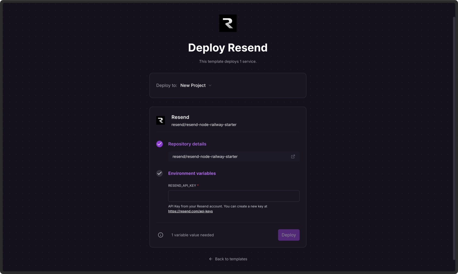 Template modal with API key field highlighted